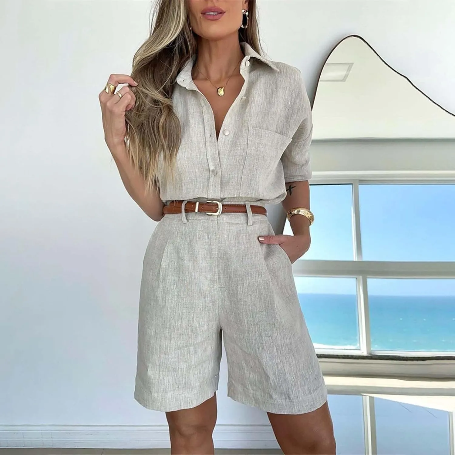 2 Piece Sets for Women Lounge Set Summer Casual Oversized Shirts Biker Shorts Matching Lounge Set Sweatsuits