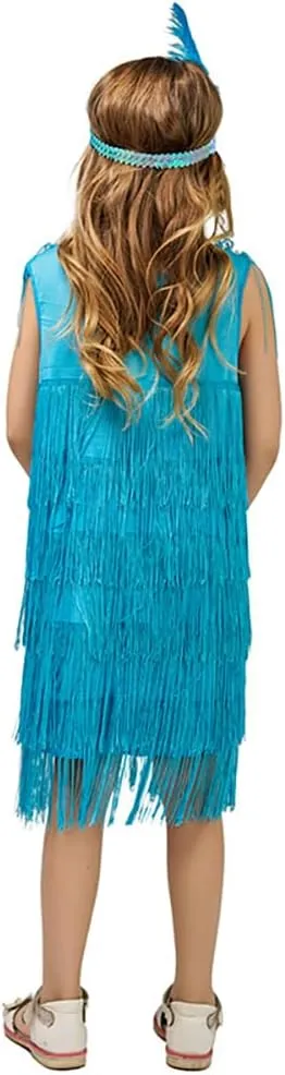 20s Flapper Dresses for Girls Gatsby Tassel Fringe Dress with Feather Headband Kids 1920s Flapper Costume