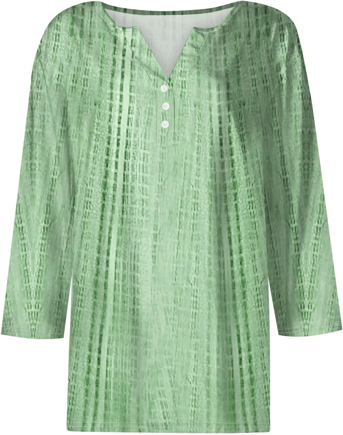3/4 Length Sleeve Womens Tops V Neck Casual Henley Button Shirts Print Trendy Blouses Summer tee
