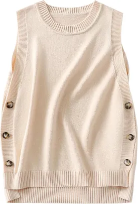 ANRABESS Womens Sweater Vest Summer Sleeveless Crewneck Ribbed Knit Side Button Pullover Tank Tops 2025 Outfits