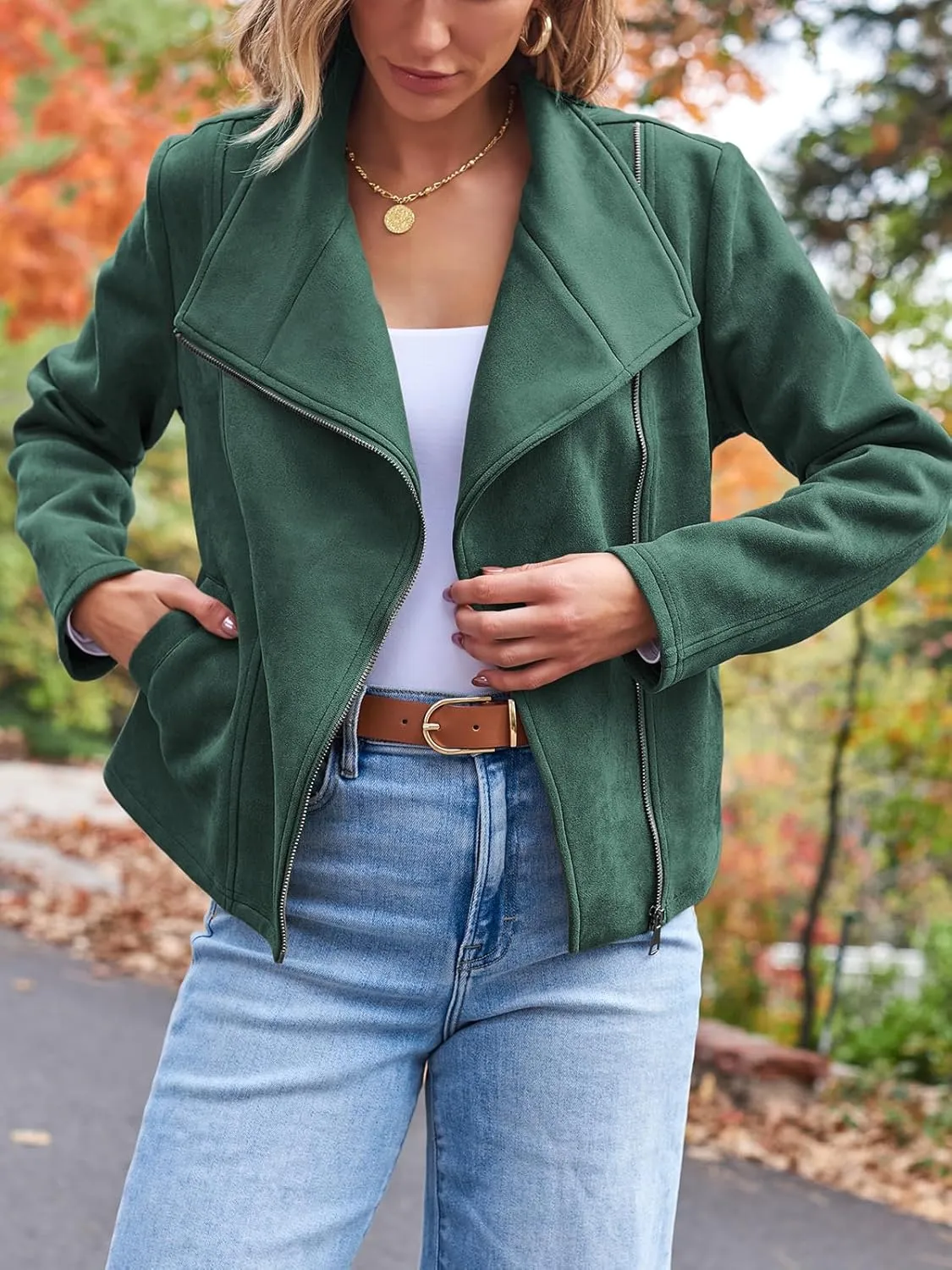 AUTOMET Womens Faux Leather Jackets Suede Fall Fashion 2025 Outfits Winter Clothes Open Front Cropped Coat Outwear