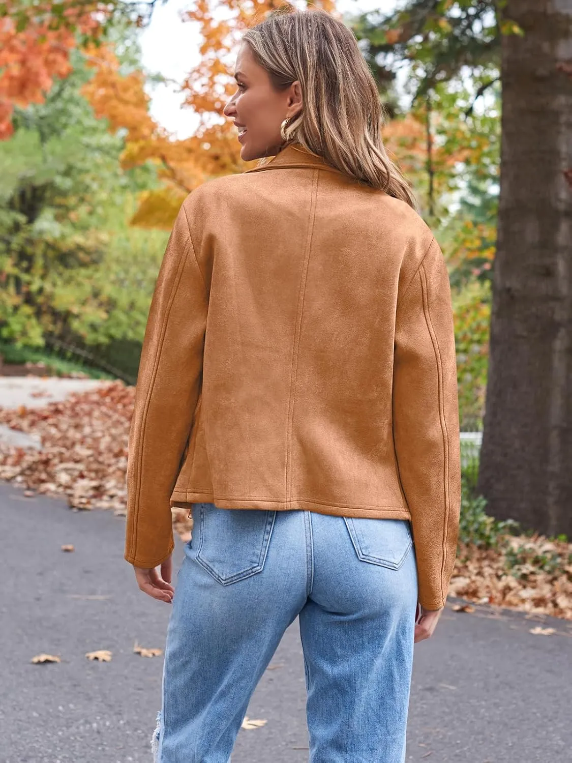 AUTOMET Womens Faux Leather Jackets Suede Fall Fashion 2025 Outfits Winter Clothes Open Front Cropped Coat Outwear