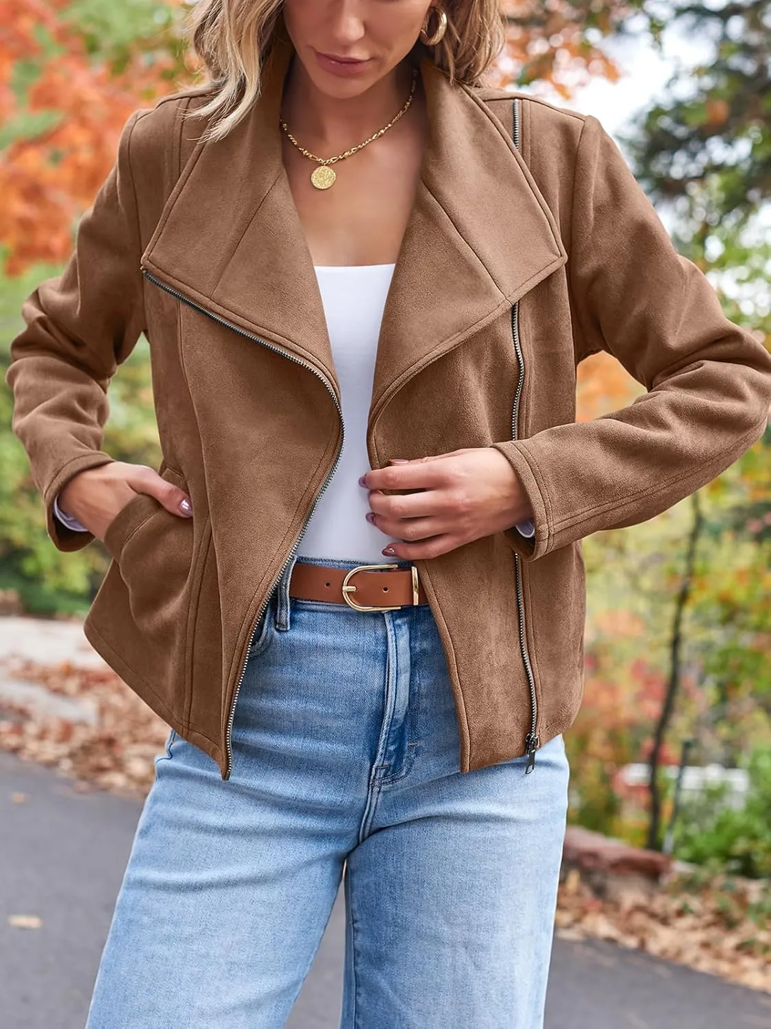 AUTOMET Womens Faux Leather Jackets Suede Fall Fashion 2025 Outfits Winter Clothes Open Front Cropped Coat Outwear