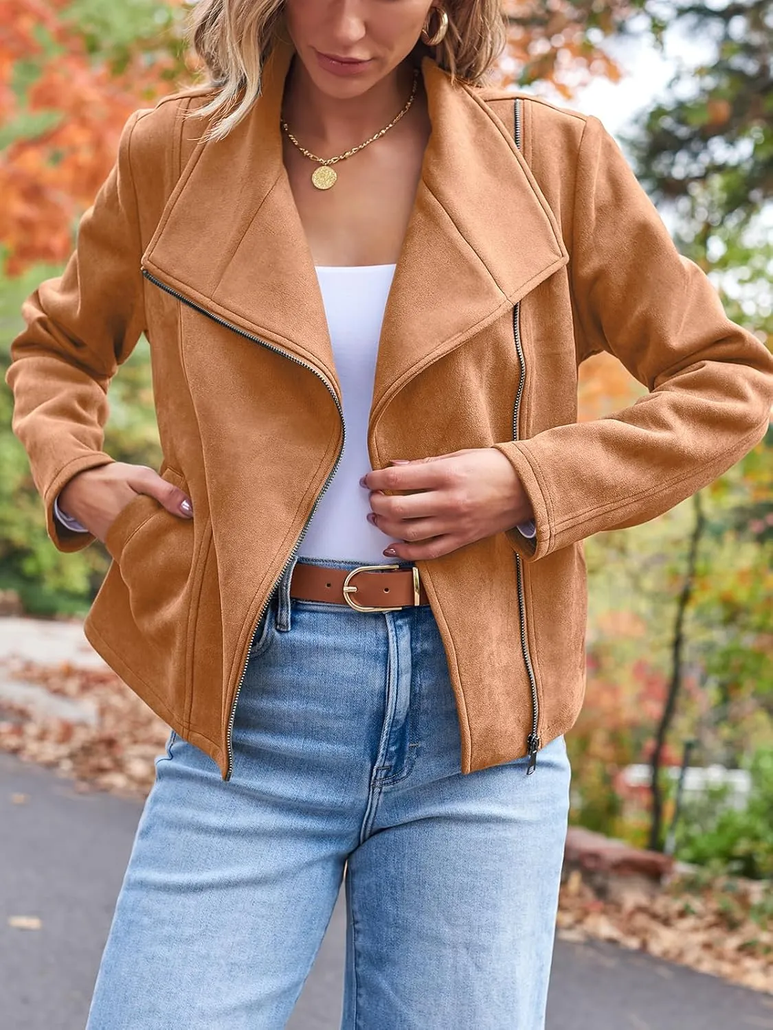 AUTOMET Womens Faux Leather Jackets Suede Fall Fashion 2025 Outfits Winter Clothes Open Front Cropped Coat Outwear