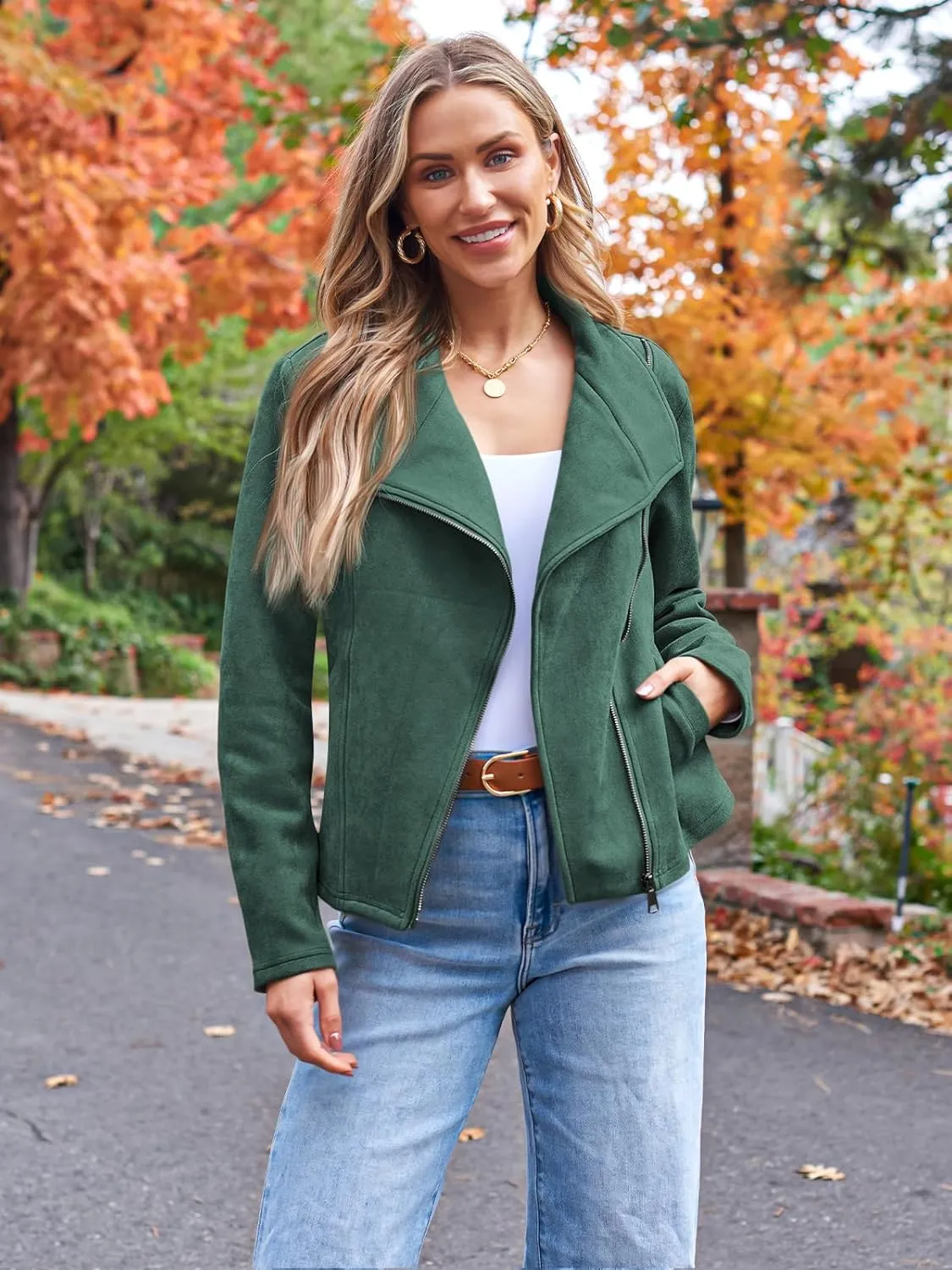 AUTOMET Womens Faux Leather Jackets Suede Fall Fashion 2025 Outfits Winter Clothes Open Front Cropped Coat Outwear