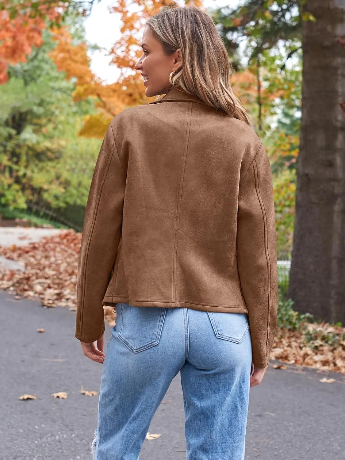 AUTOMET Womens Faux Leather Jackets Suede Fall Fashion 2025 Outfits Winter Clothes Open Front Cropped Coat Outwear