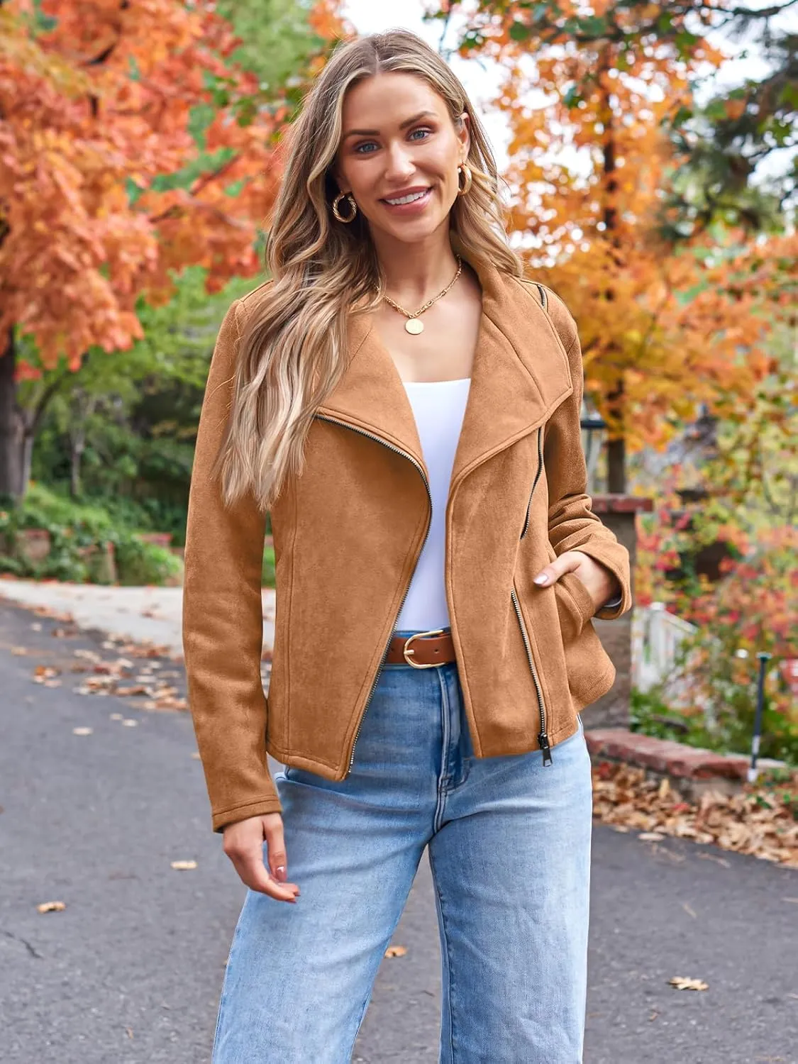 AUTOMET Womens Faux Leather Jackets Suede Fall Fashion 2025 Outfits Winter Clothes Open Front Cropped Coat Outwear