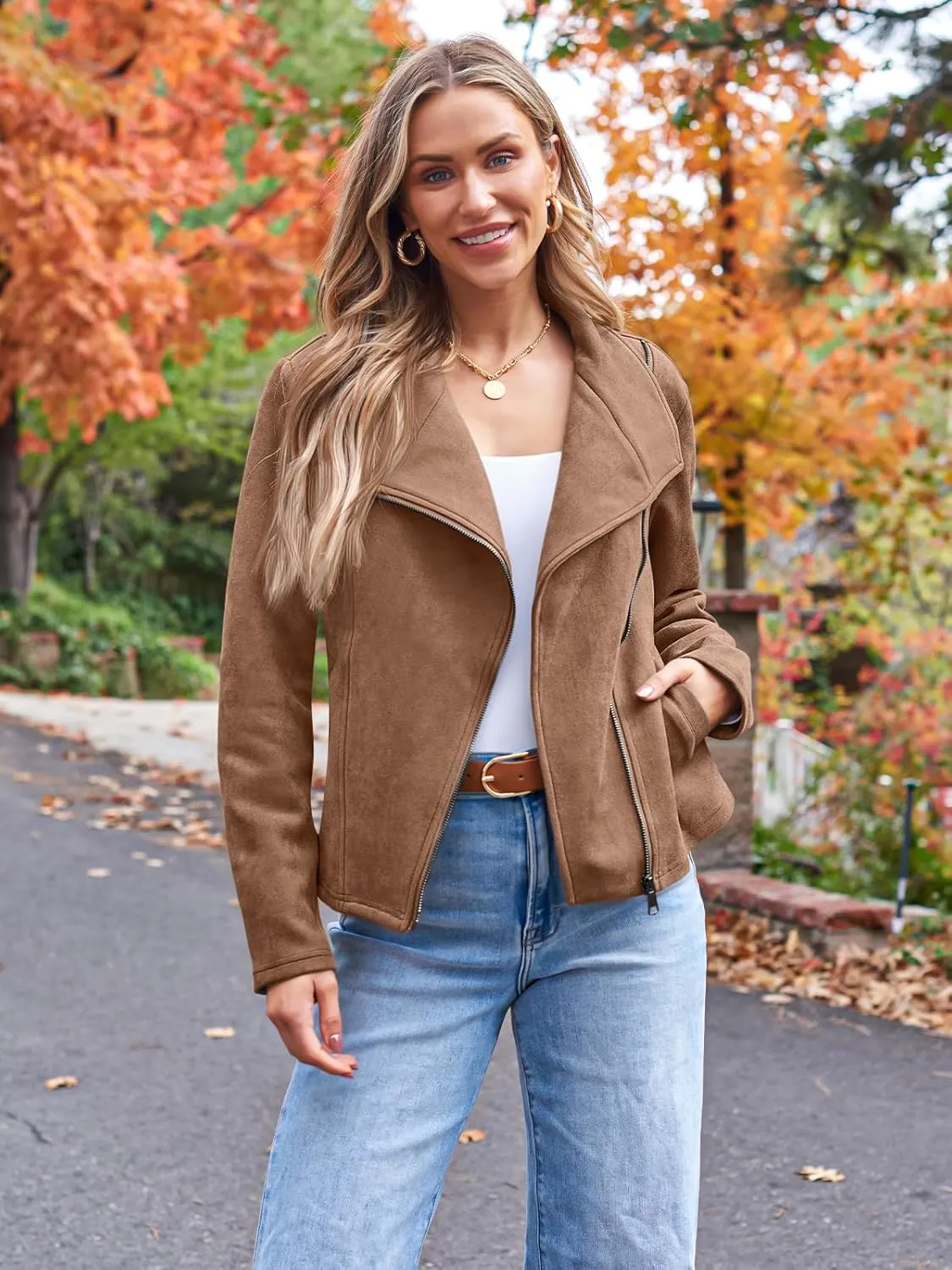 AUTOMET Womens Faux Leather Jackets Suede Fall Fashion 2025 Outfits Winter Clothes Open Front Cropped Coat Outwear