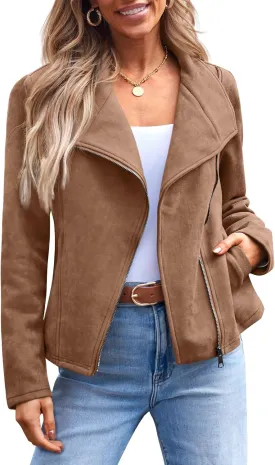 AUTOMET Womens Faux Leather Jackets Suede Fall Fashion 2025 Outfits Winter Clothes Open Front Cropped Coat Outwear