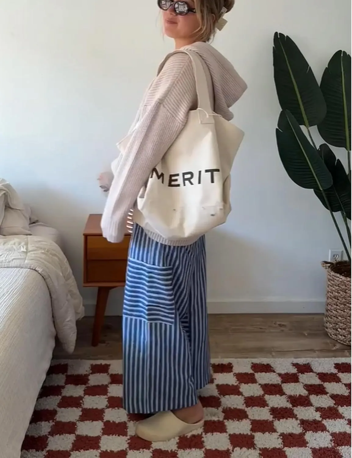 Bankeng Women Drawstring Striped Pants Loose Wide Leg Lounge Pants Casual Palazzo Pants Trousers with Pockets