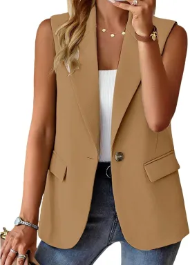 Blazers for Women Business Casual Summer Sleeveless Vest Tops Work Office Blazer Jacket Lightweight Fashion Pockets
