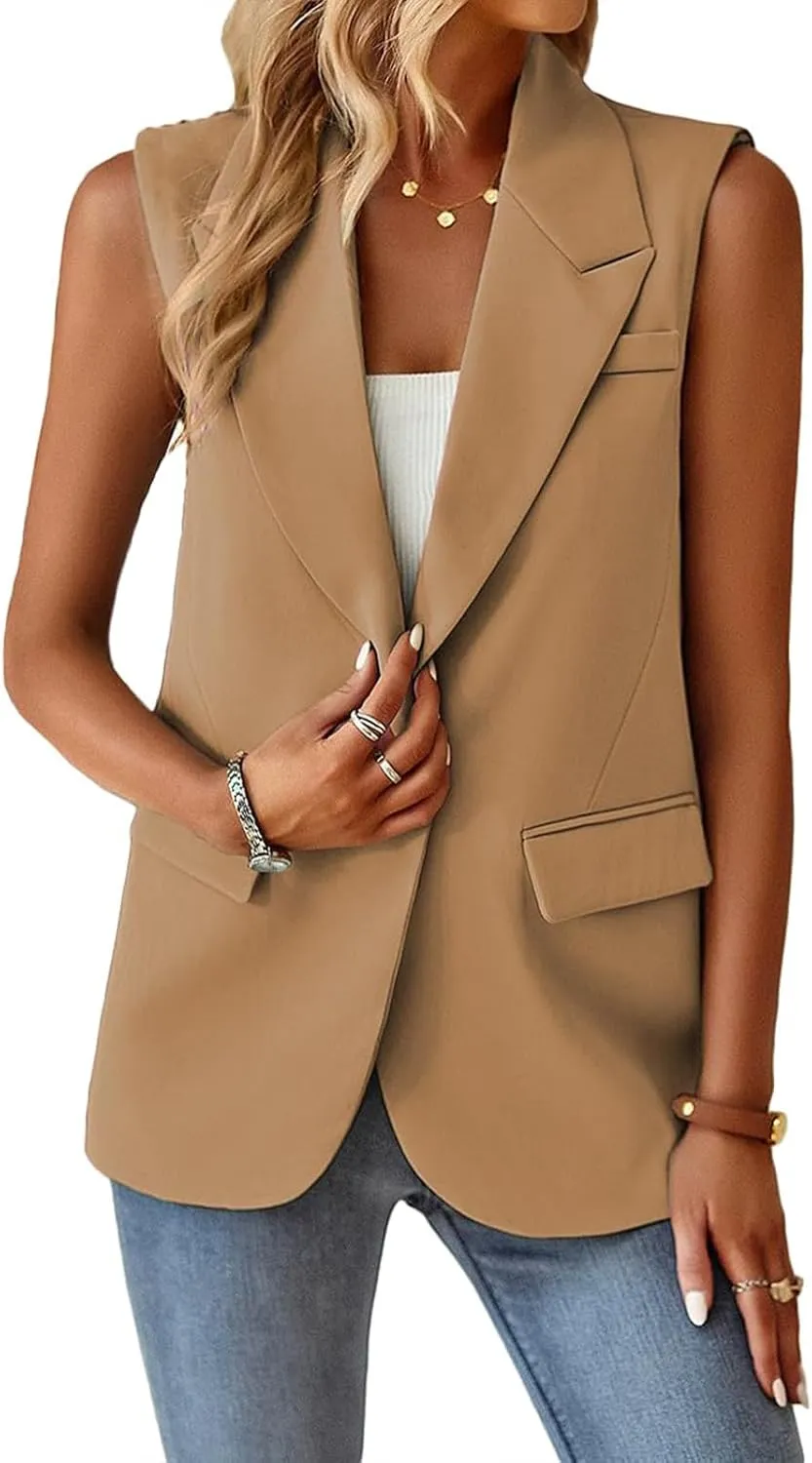 Blazers for Women Business Casual Summer Sleeveless Vest Tops Work Office Blazer Jacket Lightweight Fashion Pockets
