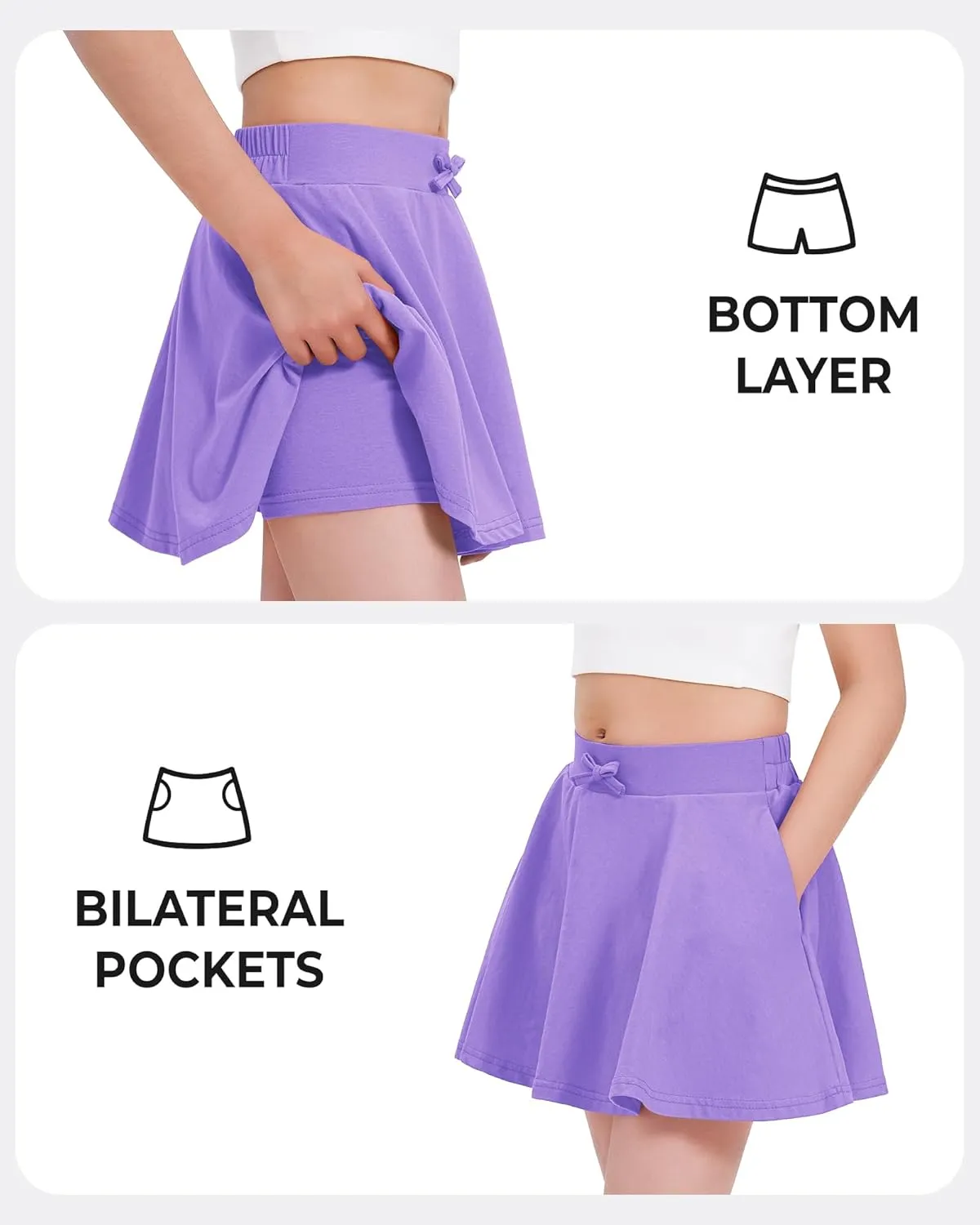 BOOPH Girls Skirts Kids Casual Mini Skorts Toddler Athletic Uniform Skirts with Pockets