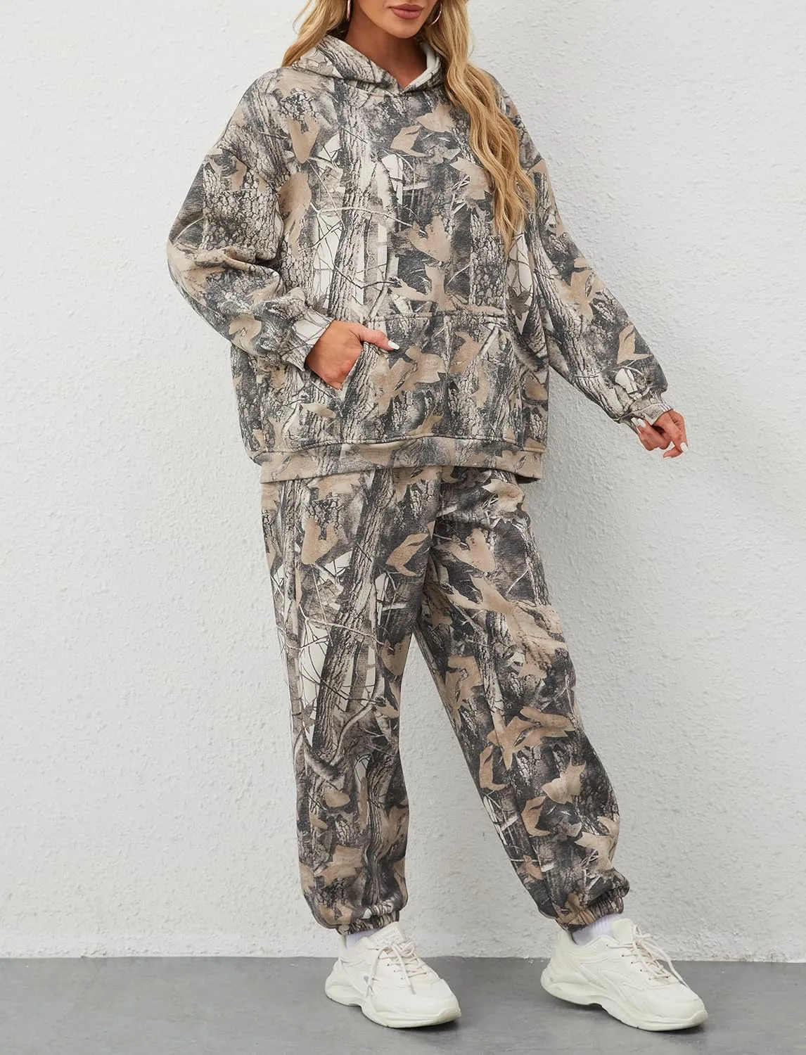 Camo Hoodie For Women Oversized Long Sleeve Drop Shoulder Fleece Hooded Sweatshirt Pullover With Pocket Outfits