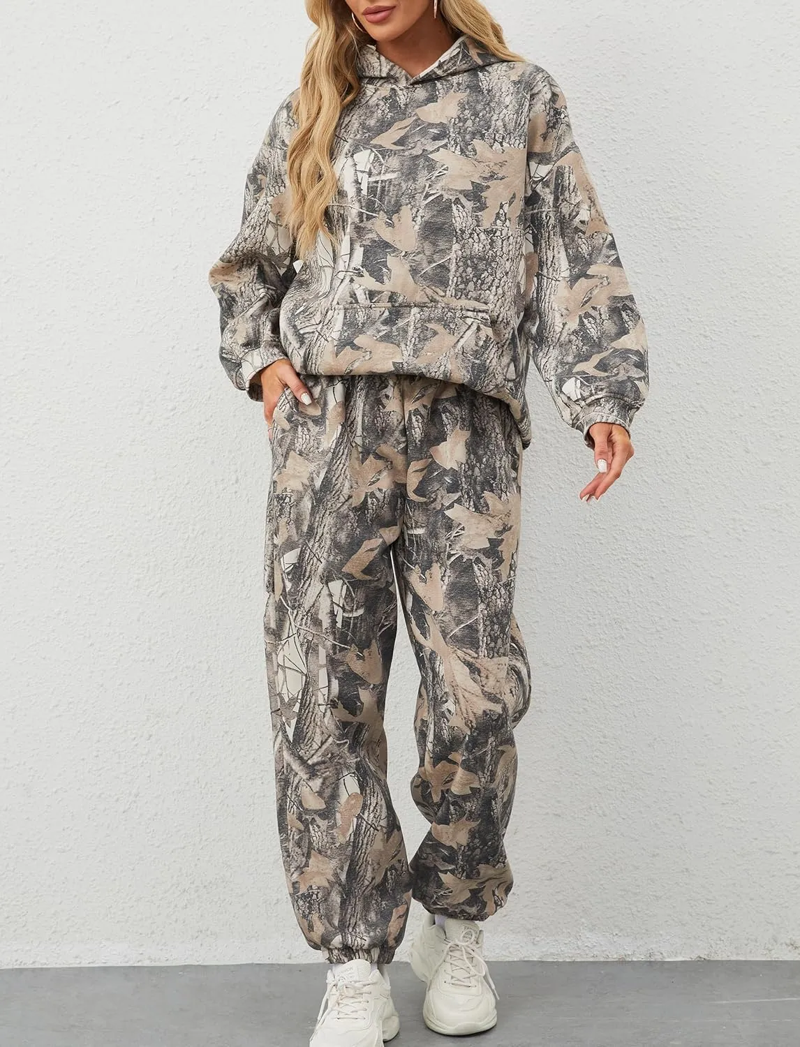 Camo Hoodie For Women Oversized Long Sleeve Drop Shoulder Fleece Hooded Sweatshirt Pullover With Pocket Outfits