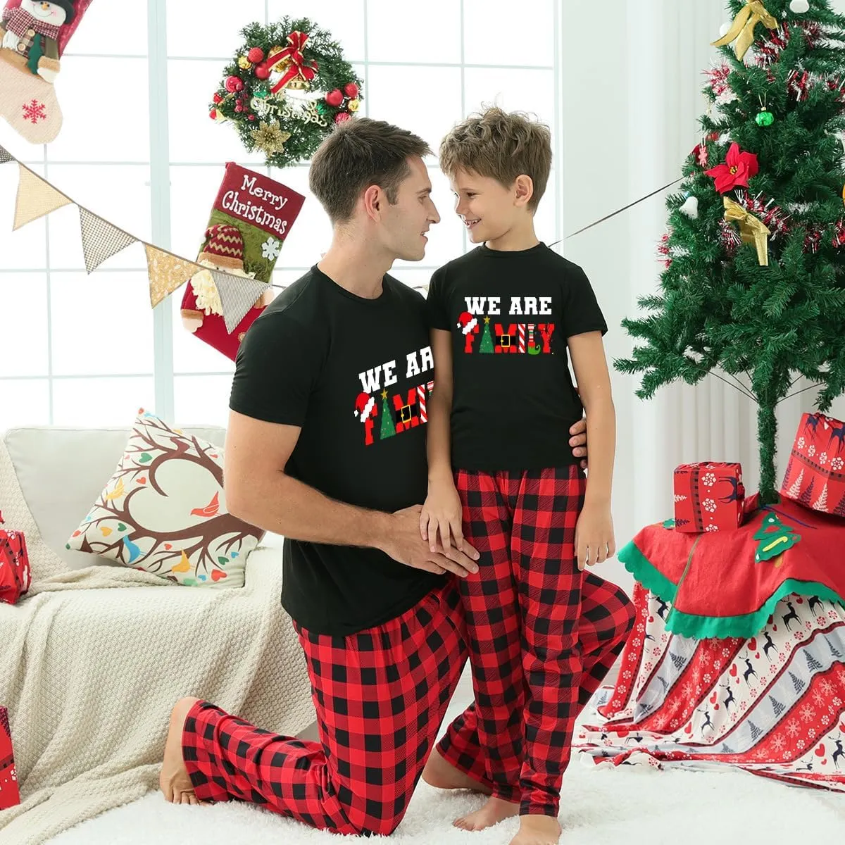 Christmas Pajamas for Family,Family Holiday PJS Matching Sets,Xmas Jammies for Couples, T-Shirt