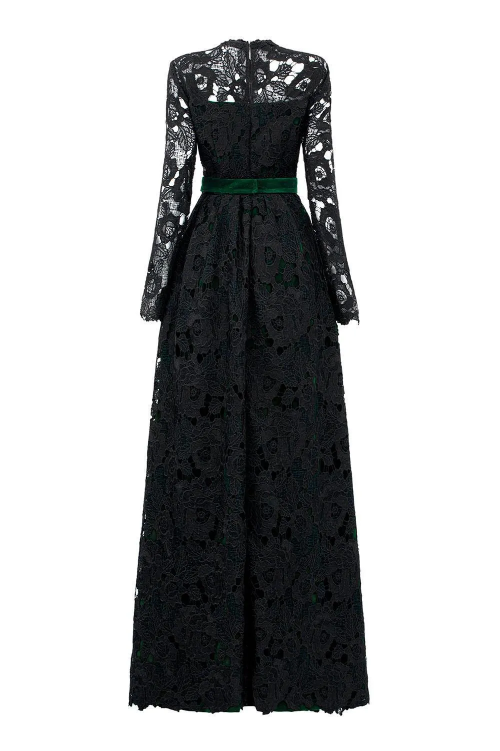 Dahlia A-line Lace Velvet Floor Length Dress