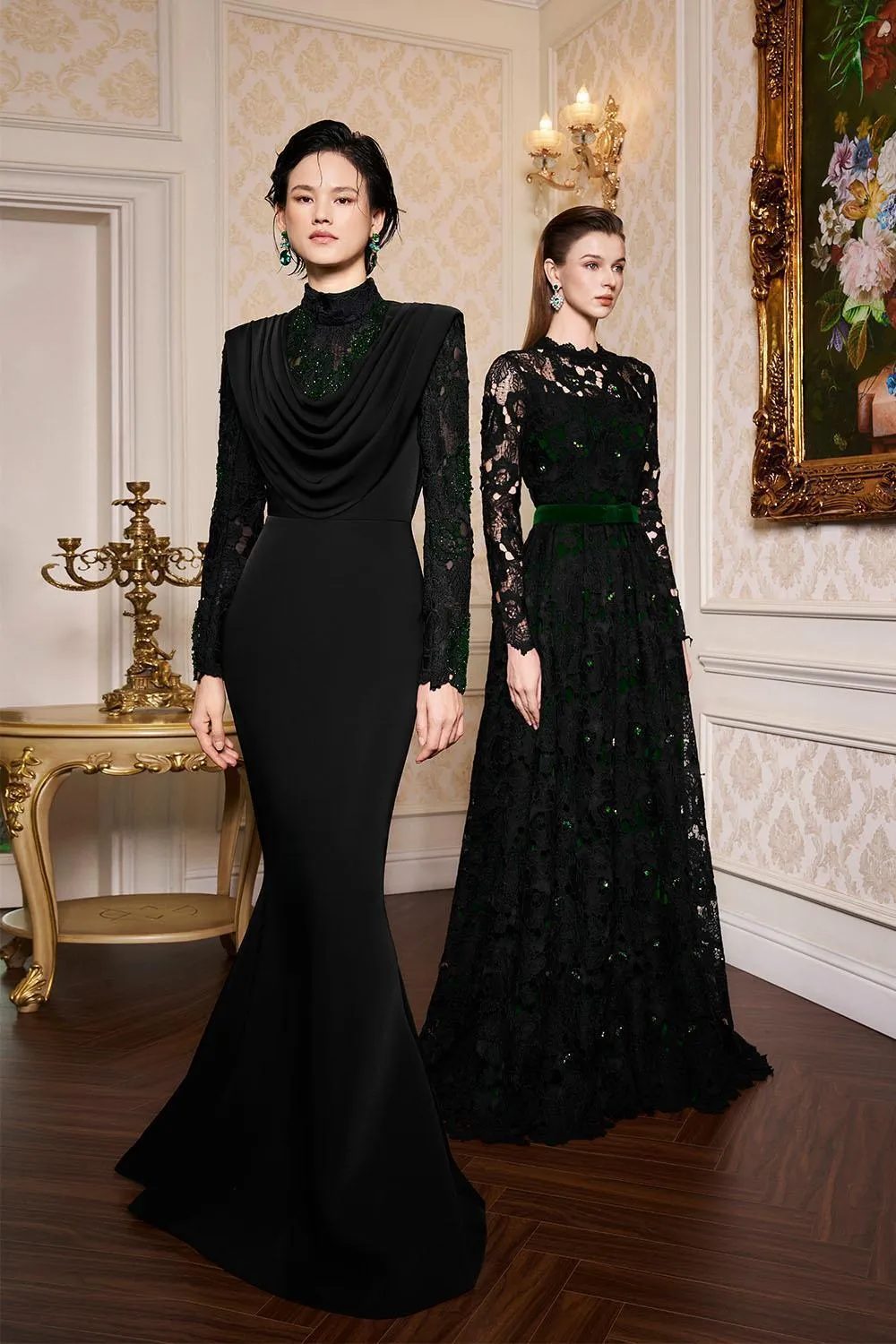 Dahlia A-line Lace Velvet Floor Length Dress
