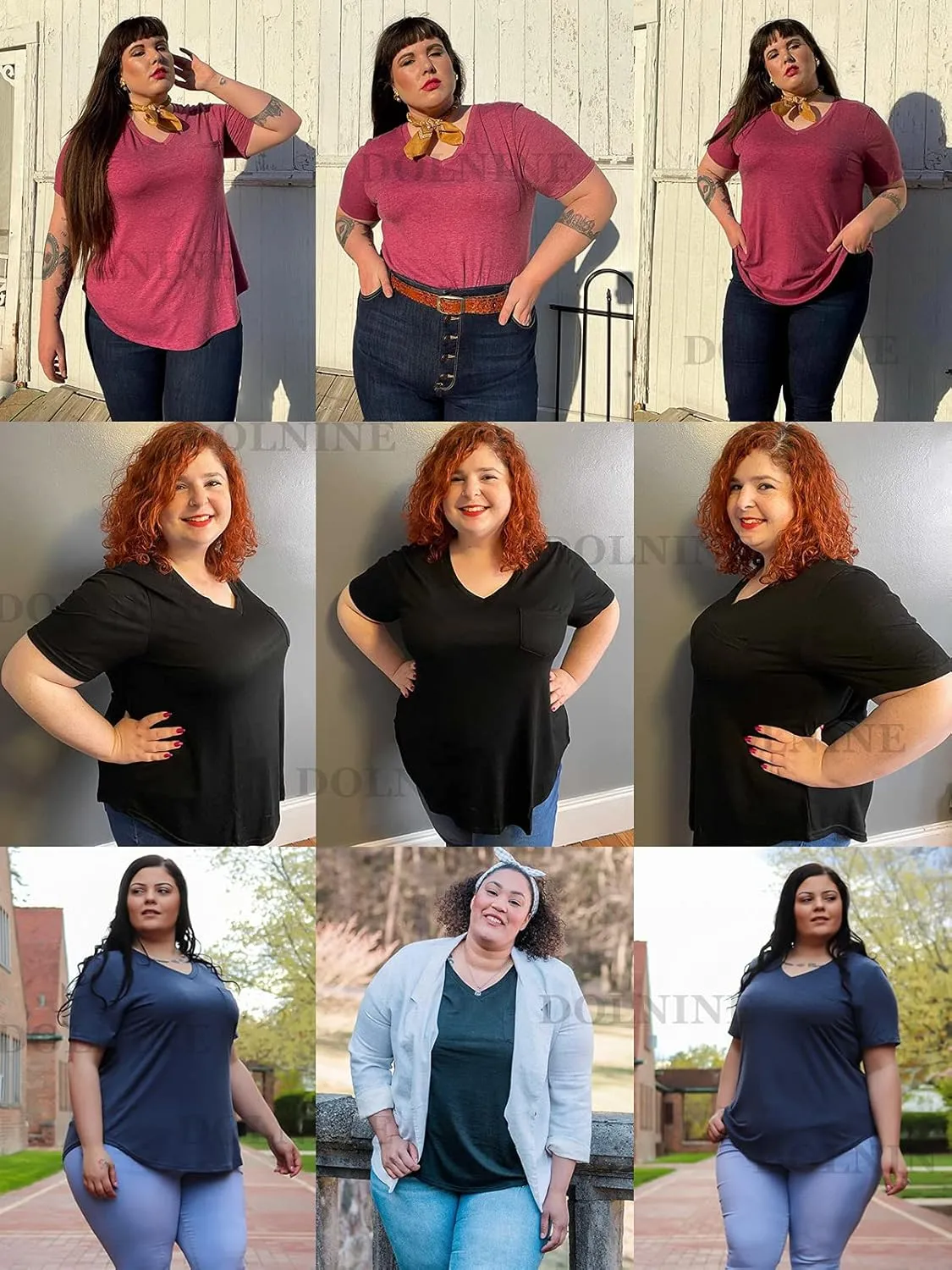 DOLNINE Plus-Size Tops for Women V Neck T Shirts Summer Tunics with Pocket