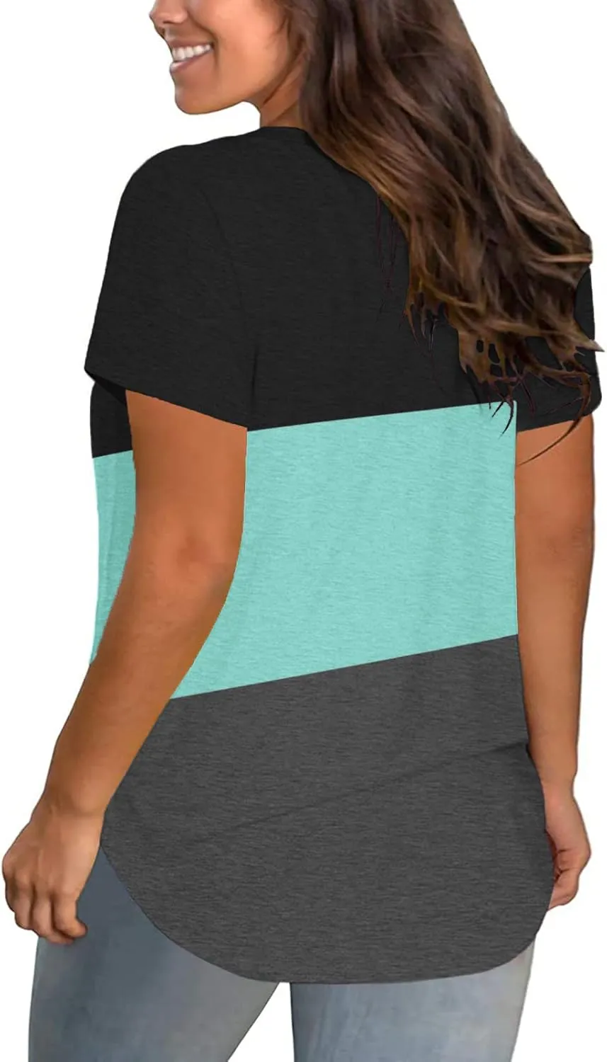 DOLNINE Plus-Size Tops for Women V Neck T Shirts Summer Tunics with Pocket