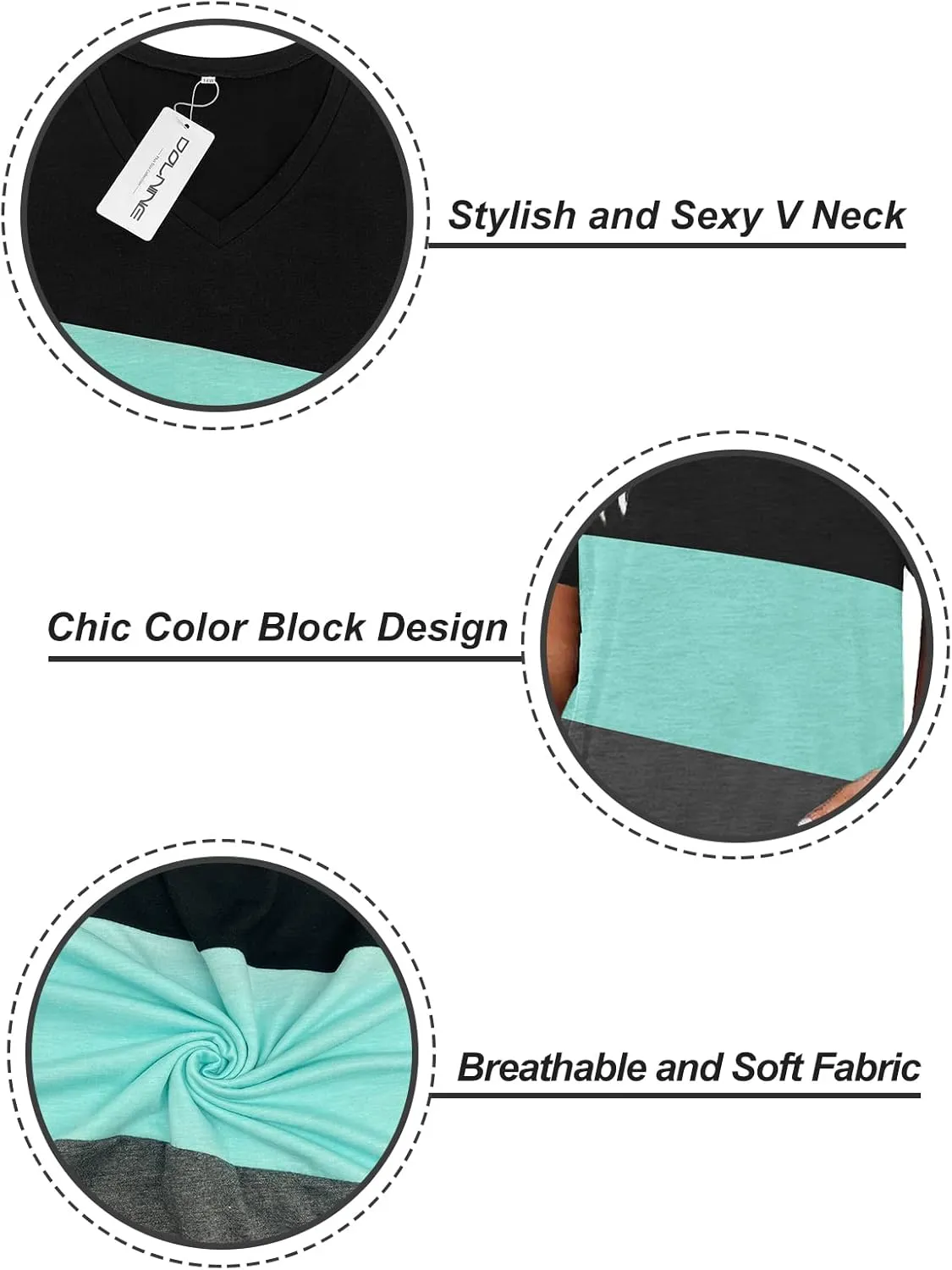 DOLNINE Plus-Size Tops for Women V Neck T Shirts Summer Tunics with Pocket