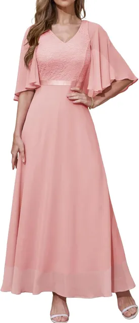 DRESSTELLS Womans Wedding Guest Formal Dress, 2025 Summer Bridesmaid Party Long Prom Church Dresses