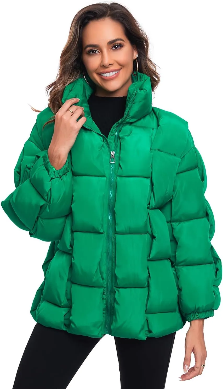 Epsion Womens Winter Casual Puffer Jacket Padded Long Sleeve Full Zipper Stand Collar Pockets Quilted Coats Outwear