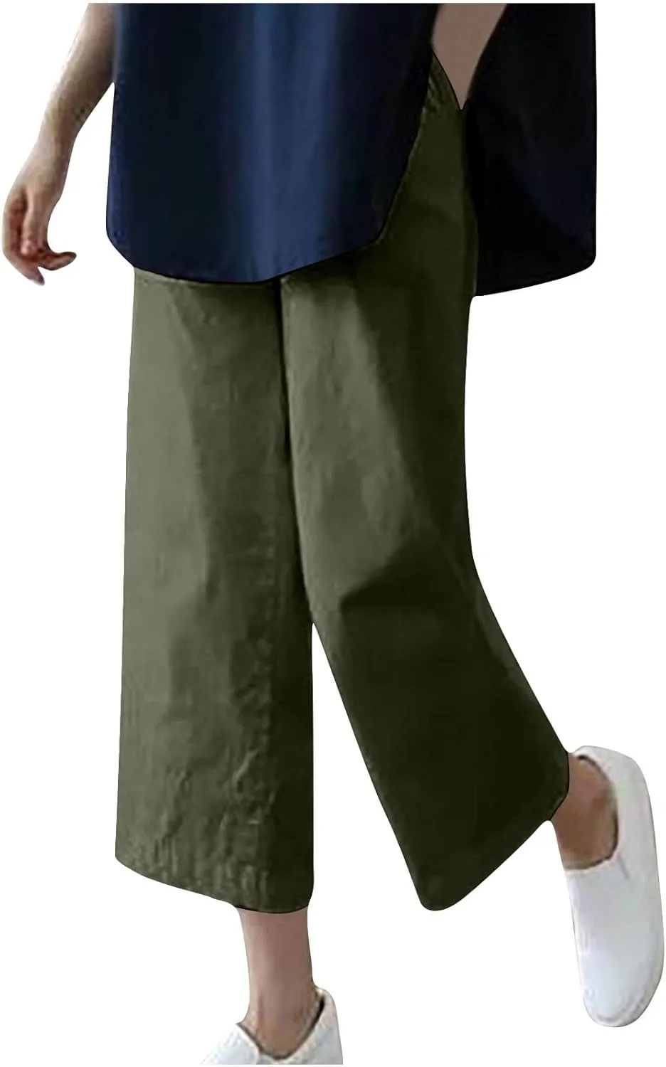 Exquisite Wide Leg Capris Pant for Women Casual Solid Color Lightweight Straight Seven Trousers Working Business Outdoor