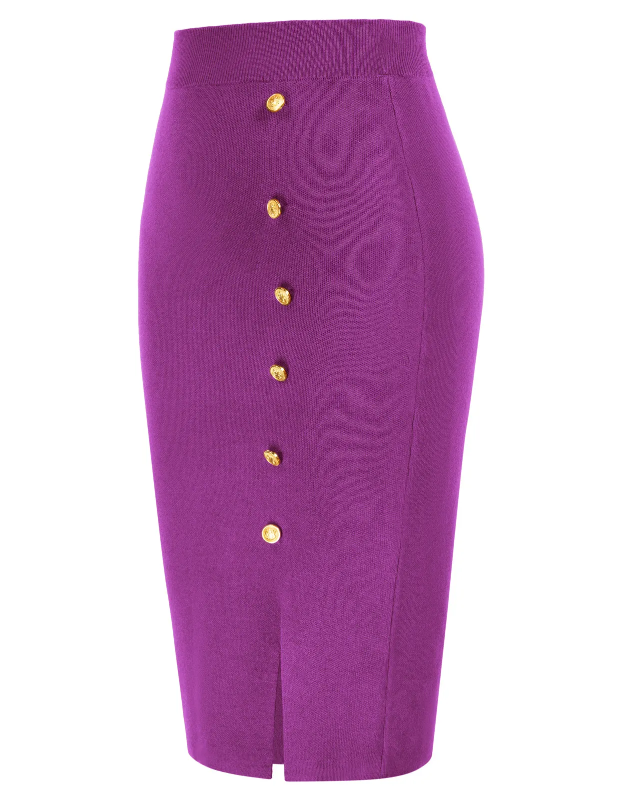 Front Slit Sweater Skirt Elastic High Waist Knitted Bodycon Work Skirt
