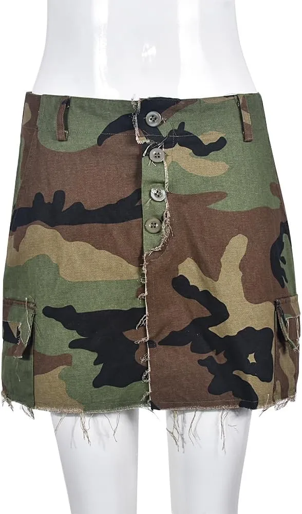 LAJIOJIO Women Cargo Skirt High Waist Sexy Casual Camouflage Print Skirts with Pockets Summer Mini Streetwear Y2k Skirt