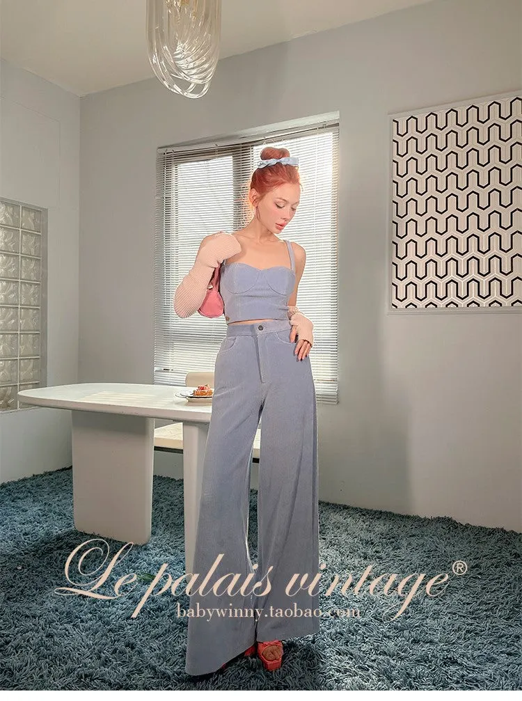 Le Palais Vintage Violet Corduroy Corset Top High-waisted Wide-Leg Pants - Cypress