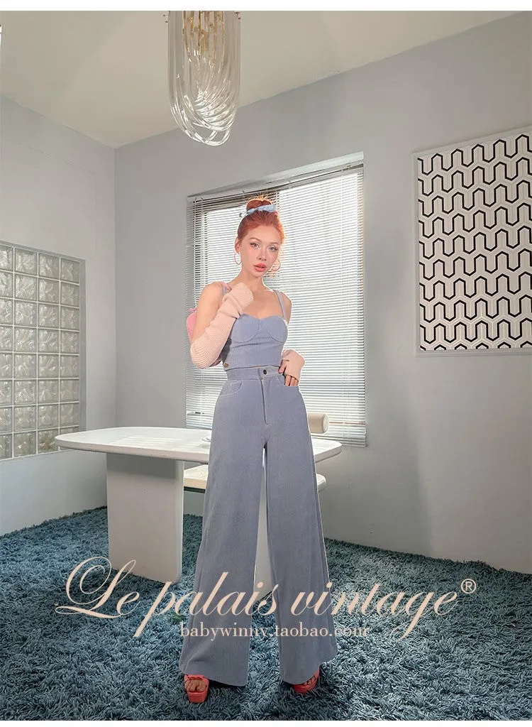 Le Palais Vintage Violet Corduroy Corset Top High-waisted Wide-Leg Pants - Cypress
