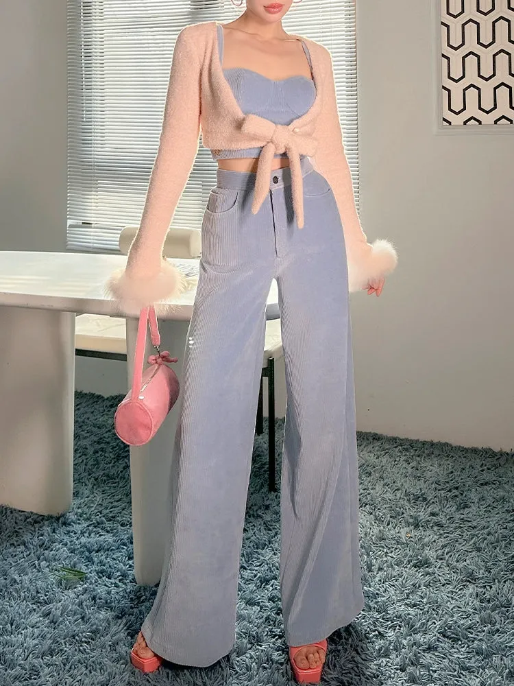 Le Palais Vintage Violet Corduroy Corset Top High-waisted Wide-Leg Pants - Cypress