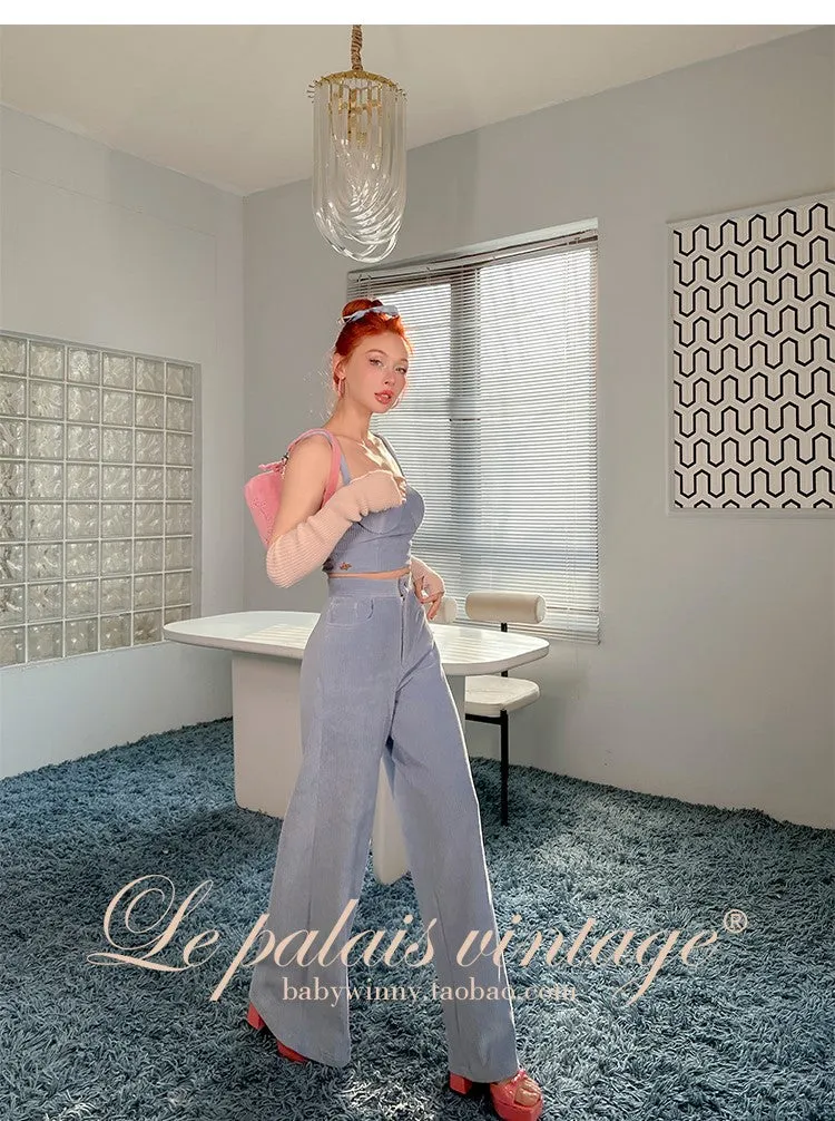Le Palais Vintage Violet Corduroy Corset Top High-waisted Wide-Leg Pants - Cypress