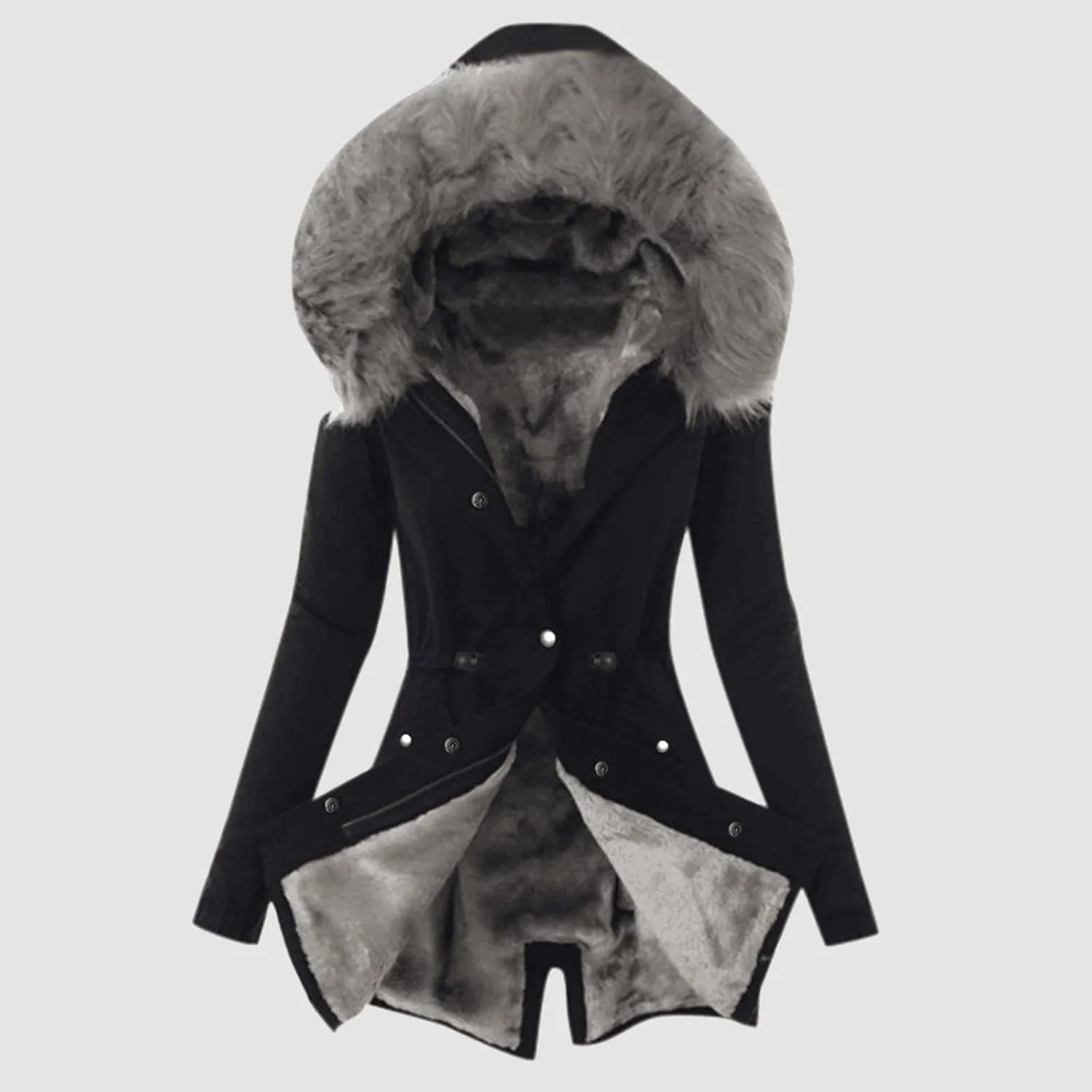 Lightweight Quilted Padded Fleece Lined Coats Ladies Padded Thermal Overcoat with Faux Hooded Windproof Warm Puffy