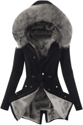 Lightweight Quilted Padded Fleece Lined Coats Ladies Padded Thermal Overcoat with Faux Hooded Windproof Warm Puffy