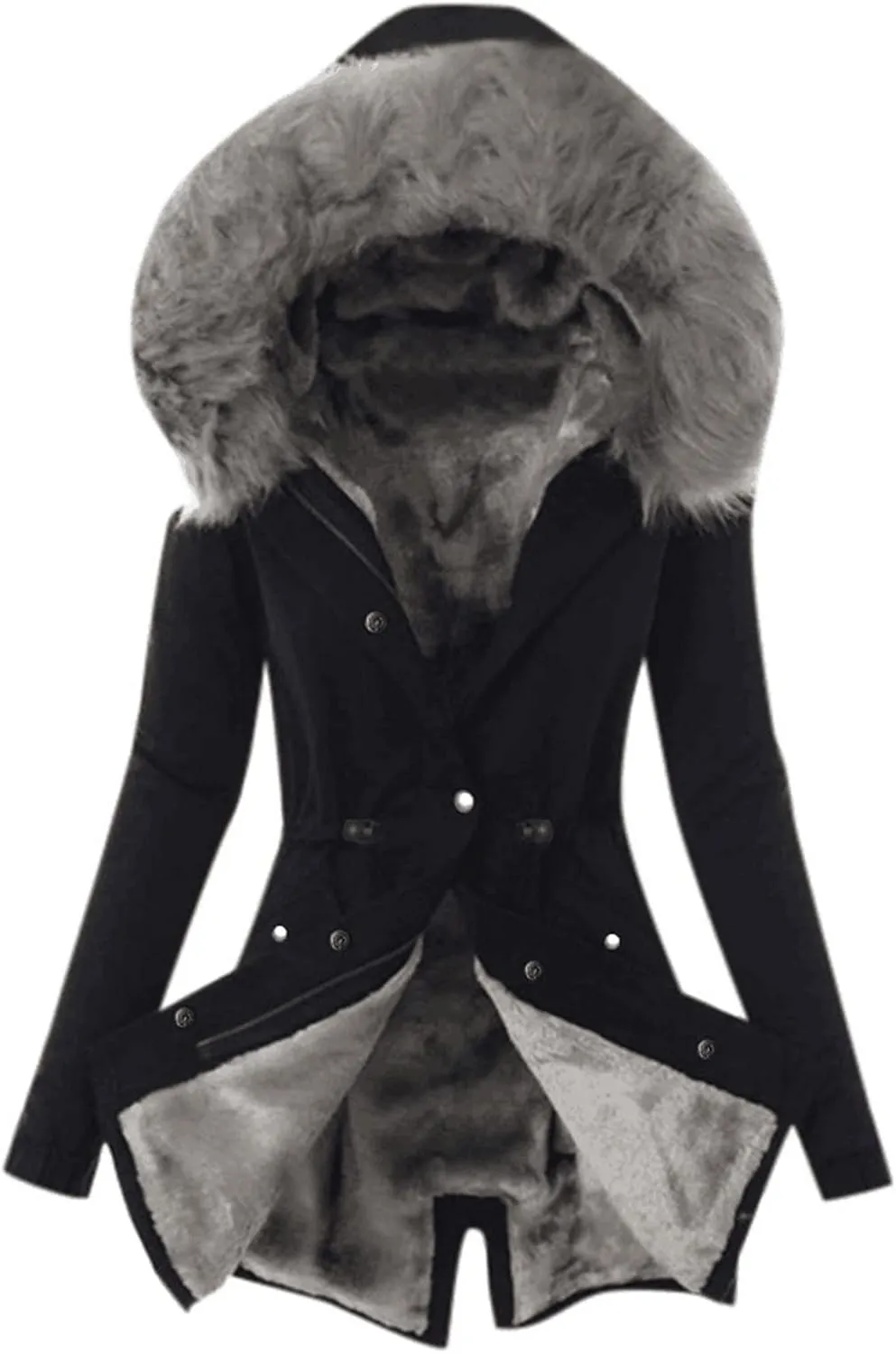 Lightweight Quilted Padded Fleece Lined Coats Ladies Padded Thermal Overcoat with Faux Hooded Windproof Warm Puffy