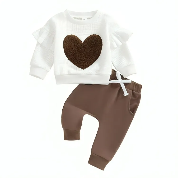 Long Sleeve Waffle Heart Baby Set