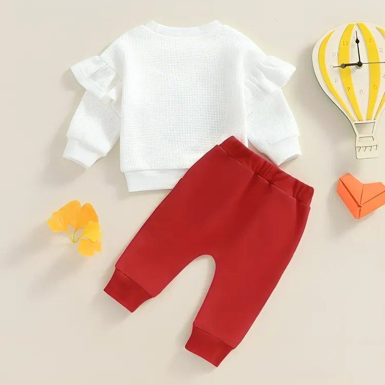 Long Sleeve Waffle Heart Baby Set