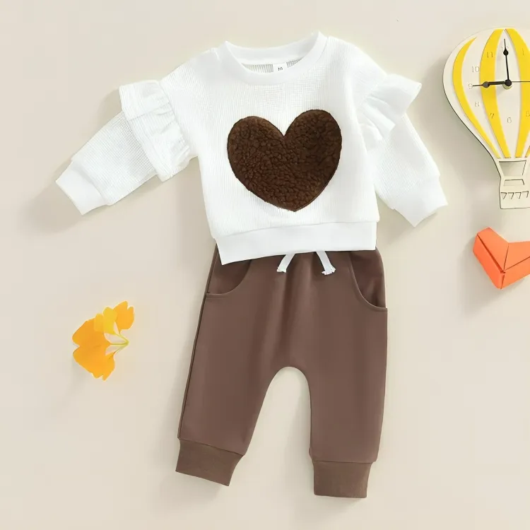 Long Sleeve Waffle Heart Baby Set