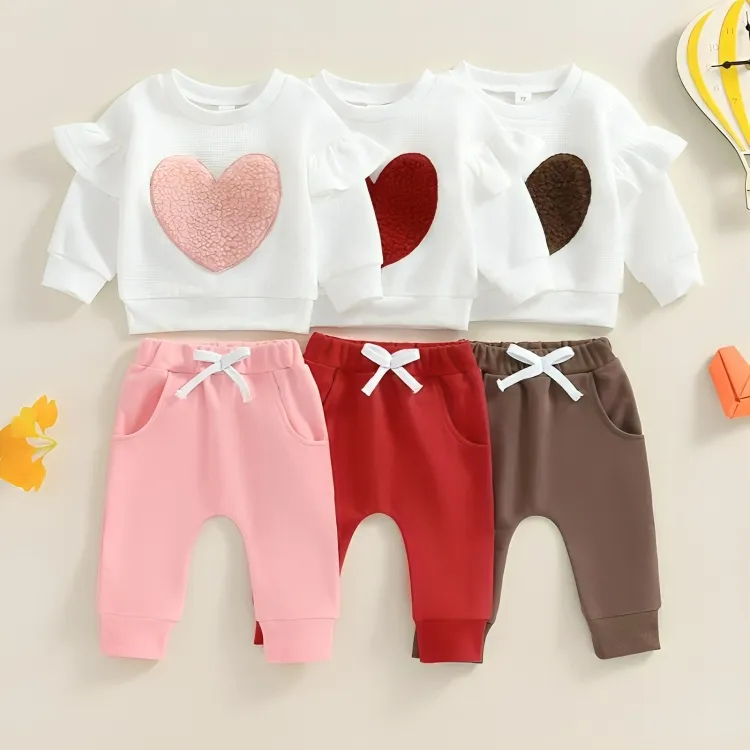 Long Sleeve Waffle Heart Baby Set