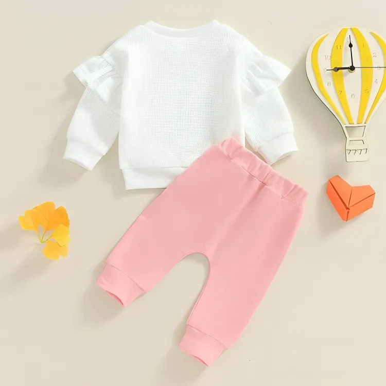 Long Sleeve Waffle Heart Baby Set