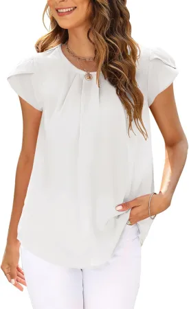 LuckyMore Womens Summer Cap Short Sleeve Tops Dressy Business Casual Work Blouses Shirts