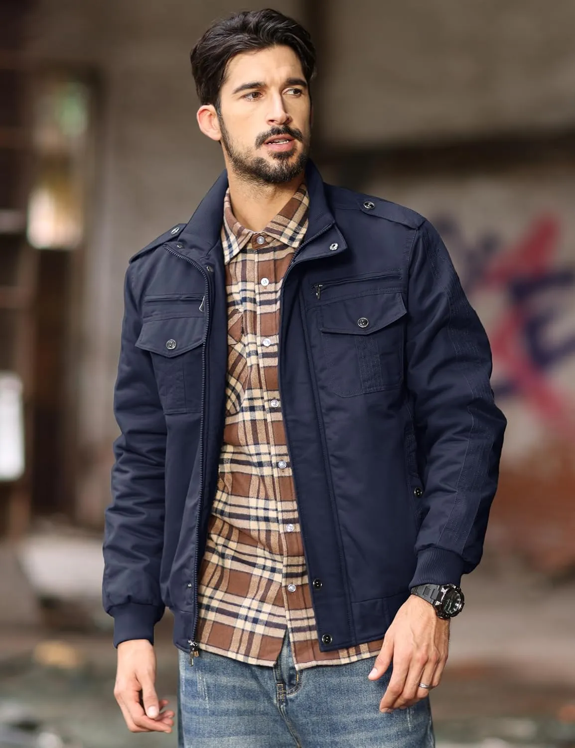 MAGCOMSEN Winter Jackets For Men Fleece Lined Coat Cotton Thermal Jacket Trucker Field Hiking Jackets Canvas Work Jacket