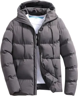 Maiyifu-GJ Men's Hooded Puffer Jacket Thicken Warm Winter Down Jackets Windproof Lightweight Quilted Padded Coat Outerwear