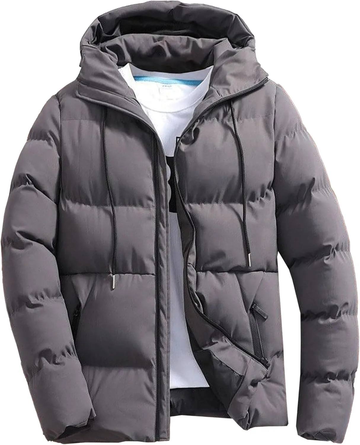 Maiyifu-GJ Men's Hooded Puffer Jacket Thicken Warm Winter Down Jackets Windproof Lightweight Quilted Padded Coat Outerwear