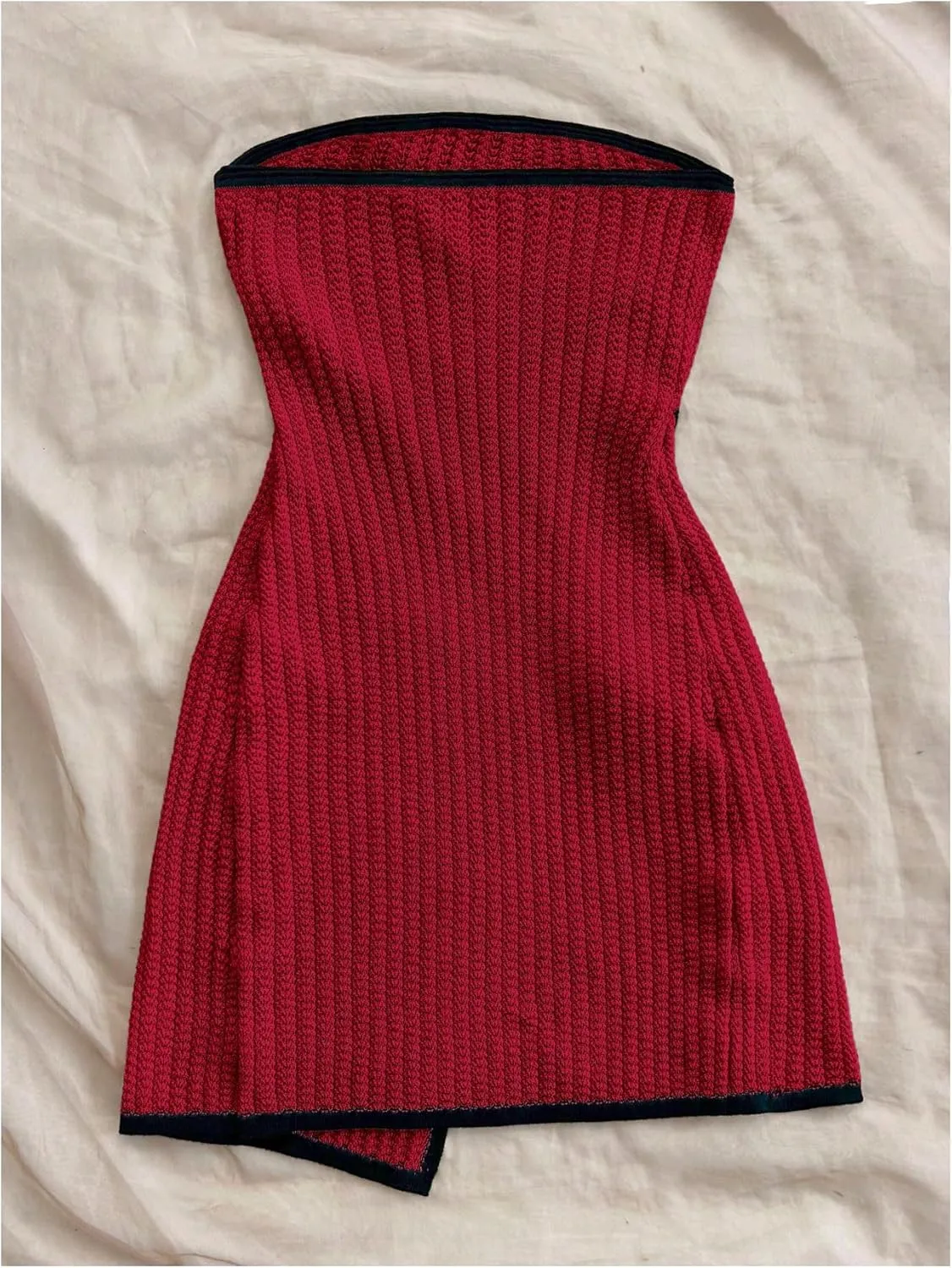 MakeMeChic Women's Knitted Strapless Dress Wrap Tie Front Sleeveless Bodycon Mini Tube Dresses