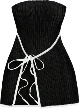 MakeMeChic Women's Knitted Strapless Dress Wrap Tie Front Sleeveless Bodycon Mini Tube Dresses