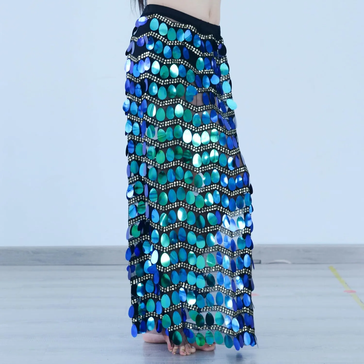 MUNAFIE Hip Scarf for Belly Dance Folk Dance Halloween Costume Tribal Dance Skirt with Sequin Tassel