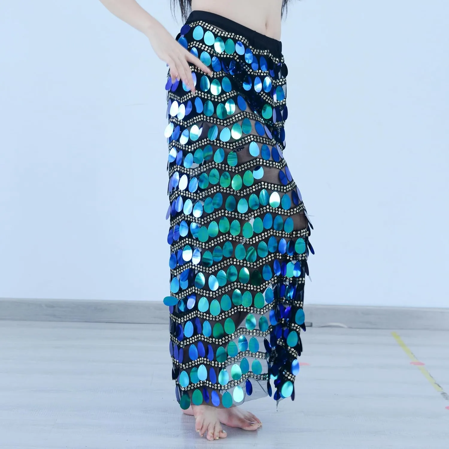 MUNAFIE Hip Scarf for Belly Dance Folk Dance Halloween Costume Tribal Dance Skirt with Sequin Tassel